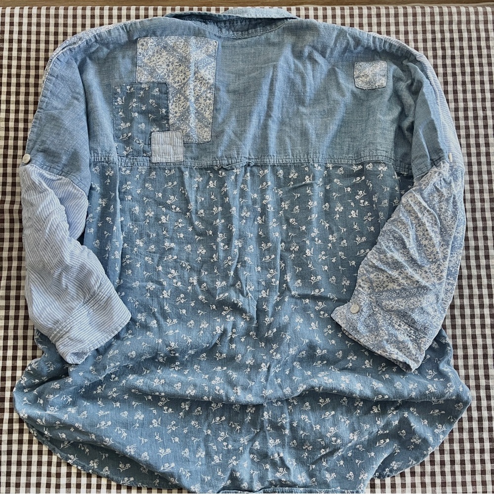 American Eagle Oversized Patchwork Denim Shirt Si… - image 11